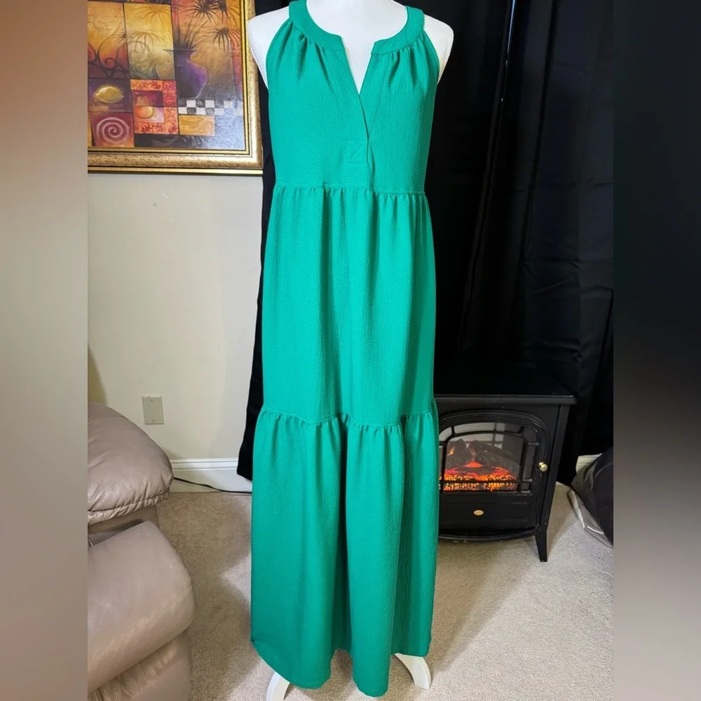 Calvin Klein Green Tiered Maxi‎ Dress - Picture 2 of 10